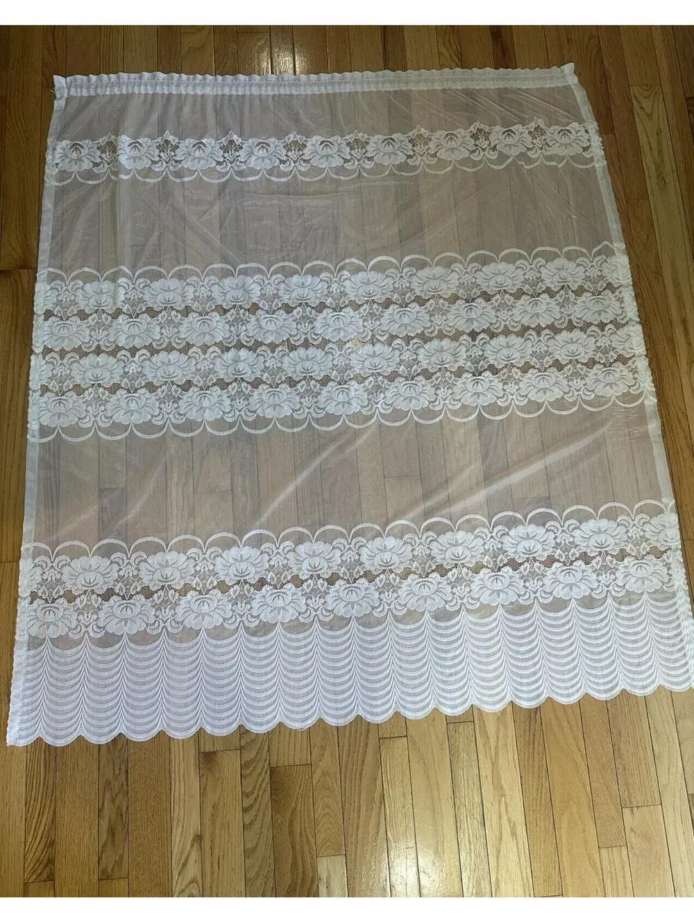 Vintage Lace Curtain Panels Pair White Sheer Rod Pocket Cottagecore